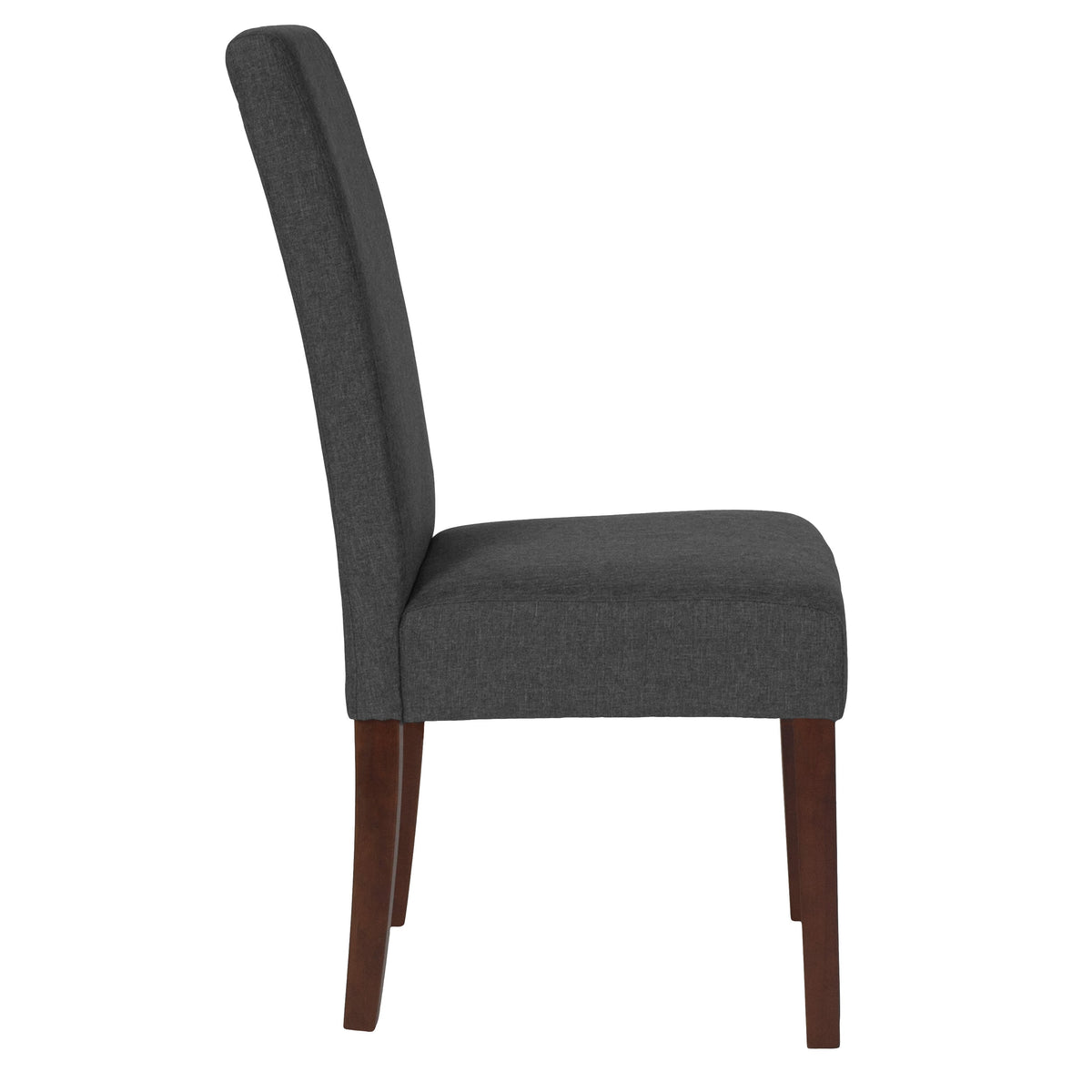 Gray Fabric |#| Gray Fabric Upholstered Parsons Chair with Panel Stitching and Mahogany Legs