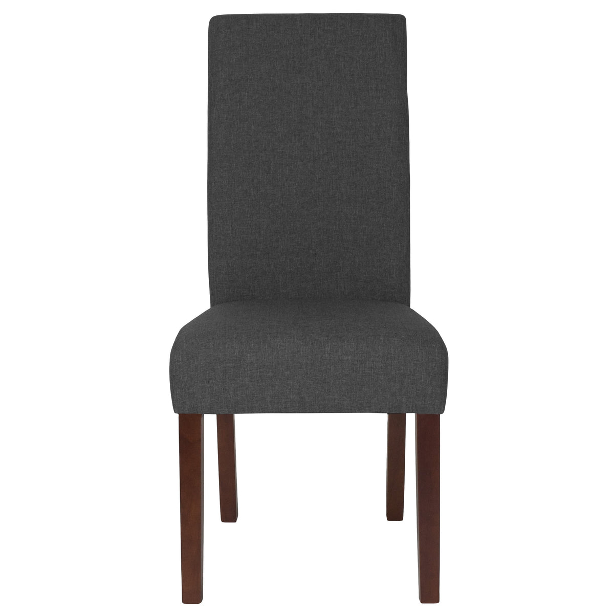 Gray Fabric |#| Gray Fabric Upholstered Parsons Chair with Panel Stitching and Mahogany Legs