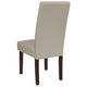 Beige LeatherSoft |#| Beige LeatherSoft Upholstered Parsons Chair w/Panel Stitching &Mahogany Legs