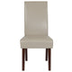 Beige LeatherSoft |#| Beige LeatherSoft Upholstered Parsons Chair w/Panel Stitching &Mahogany Legs