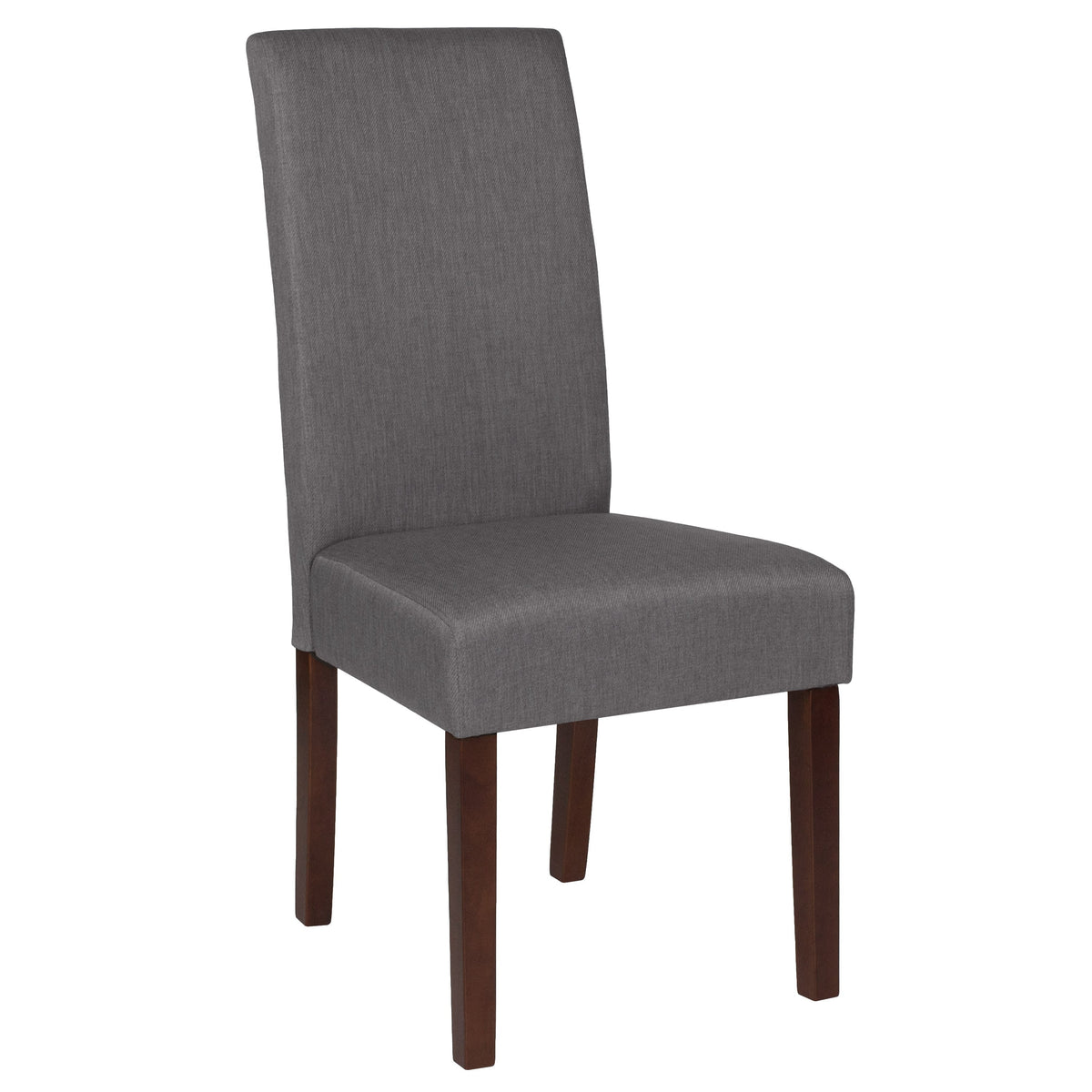 Light Gray Fabric |#| Lt Gray Fabric Upholstered Parsons Chair with Panel Stitching and Mahogany Legs