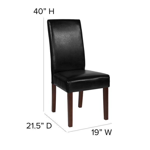 Black LeatherSoft |#| Black LeatherSoft Upholstered Parsons Chair w/Panel Stitching &Mahogany Legs