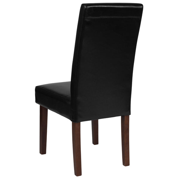 Black LeatherSoft |#| Black LeatherSoft Upholstered Parsons Chair w/Panel Stitching &Mahogany Legs