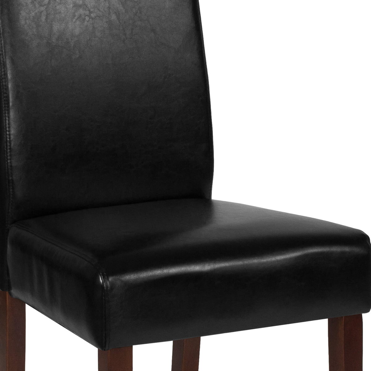 Black LeatherSoft |#| Black LeatherSoft Upholstered Parsons Chair w/Panel Stitching &Mahogany Legs