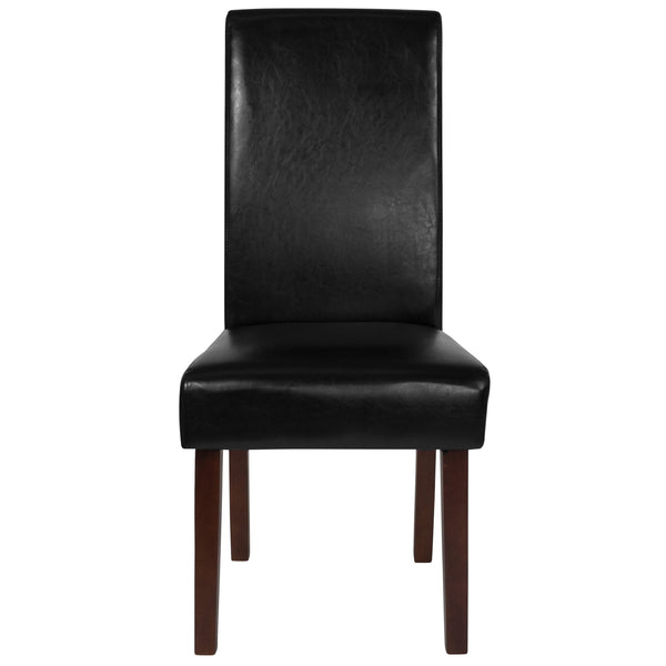 Black LeatherSoft |#| Black LeatherSoft Upholstered Parsons Chair w/Panel Stitching &Mahogany Legs