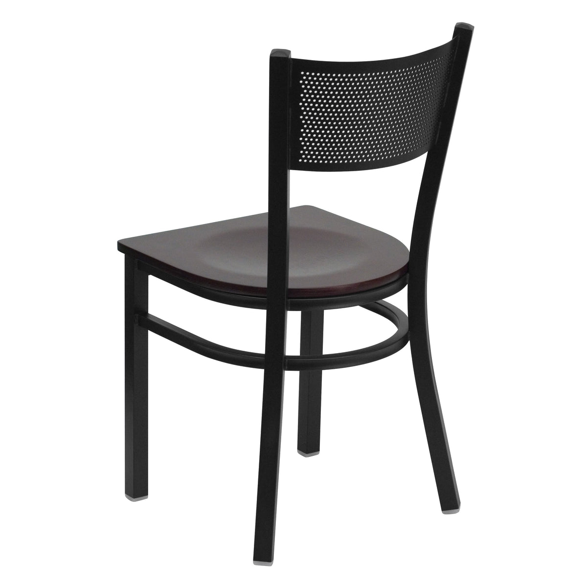 Mahogany Wood Seat/Black Metal Frame |#| Black Grid Back Metal Restaurant Chair with Mahogany Wood Seat