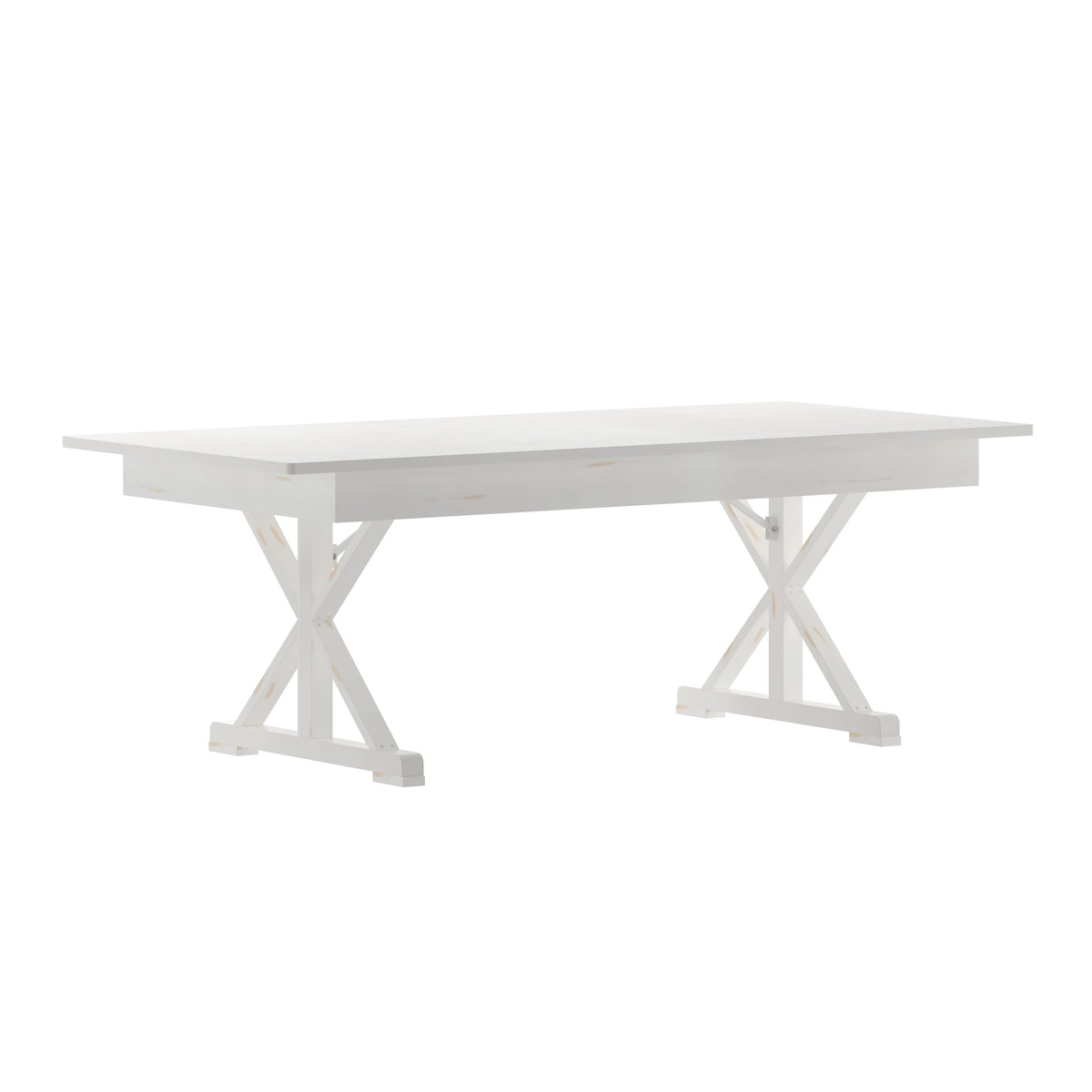 Antique Rustic White |#| Solid Pine Farm Dining Table with X-Style Legs in Antique Rustic White-7' x 40inch