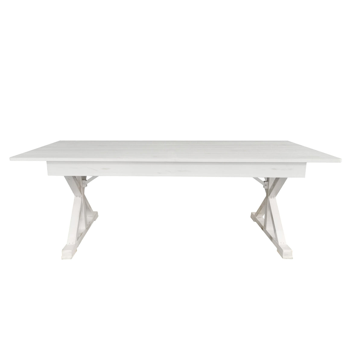 Antique Rustic White |#| Solid Pine Farm Dining Table with X-Style Legs in Antique Rustic White-7' x 40inch