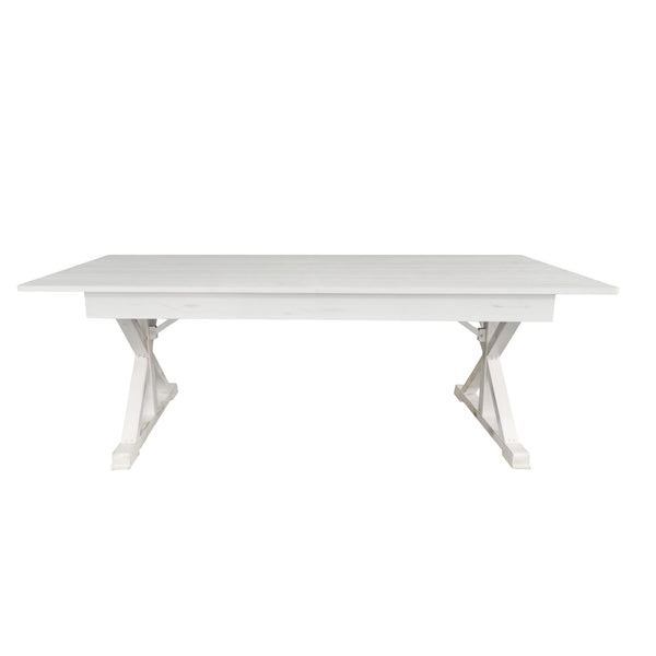 Antique Rustic White |#| Solid Pine Farm Dining Table with X-Style Legs in Antique Rustic White-7' x 40inch