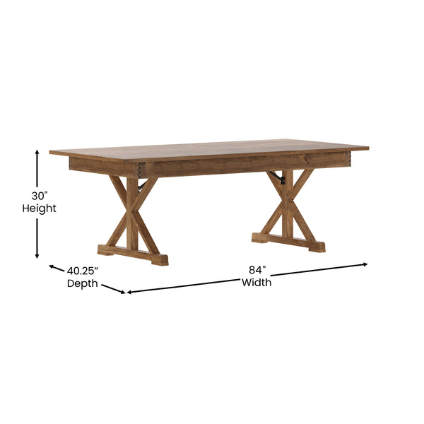 Antique Rustic |#| Solid Pine Farm Dining Table with X-Style Legs in Antique Rustic - 7' x 40inch