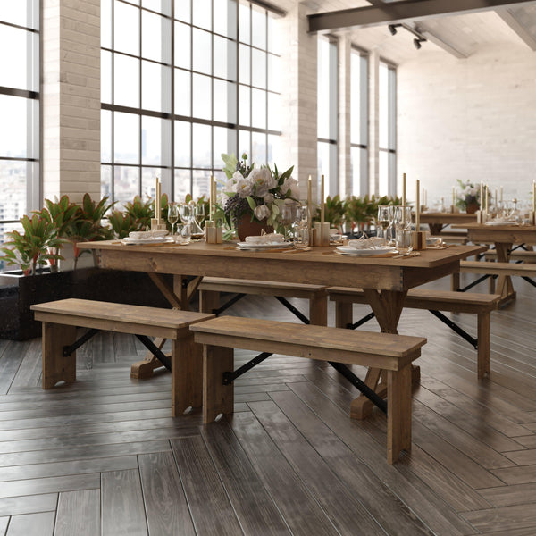 Antique Rustic |#| Solid Pine Farm Dining Table with X-Style Legs in Antique Rustic - 7' x 40inch