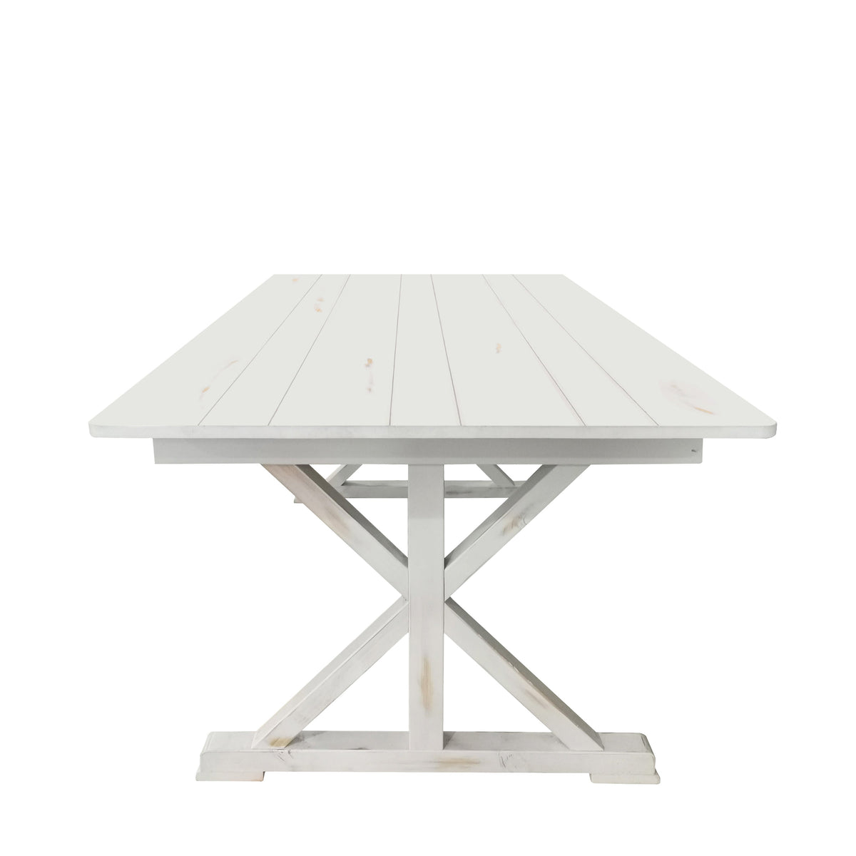 Antique Rustic White |#| Solid Pine Farm Dining Table with X-Style Legs in Antique Rustic White-7' x 40inch