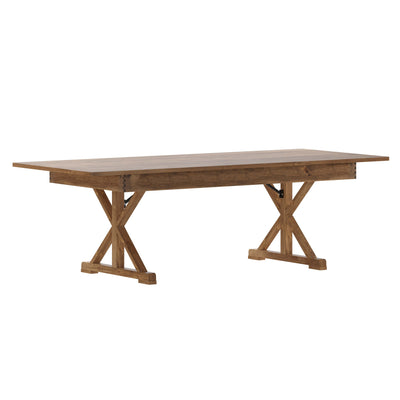 HERCULES 8' x 40" Rectangular Solid Pine Folding Farm Table with X Legs - View 1