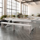 Antique Rustic White |#| Solid Pine Farm Dining Table with X-Style Legs in Antique Rustic White-9' x 40inch