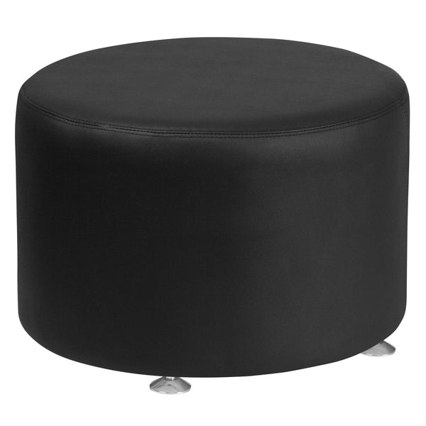 Black |#| Black LeatherSoft 24inch Round Ottoman - Reception and Home Office Furniture