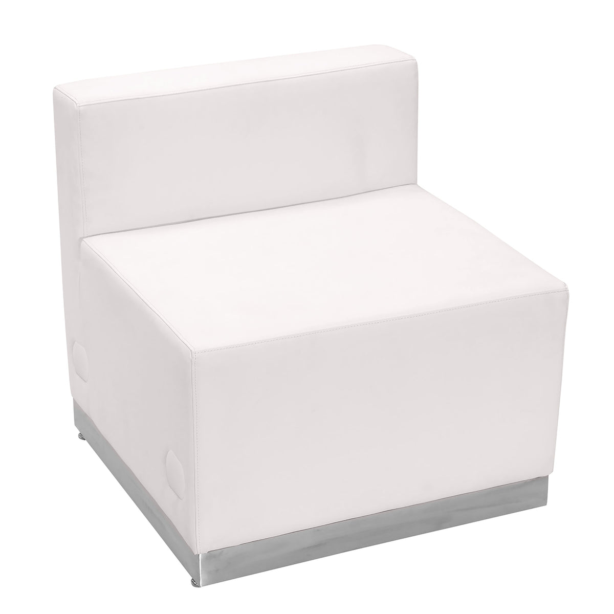 Melrose White |#| White LeatherSoft Chair w/Brushed Stainless Steel Base - Reception Furniture