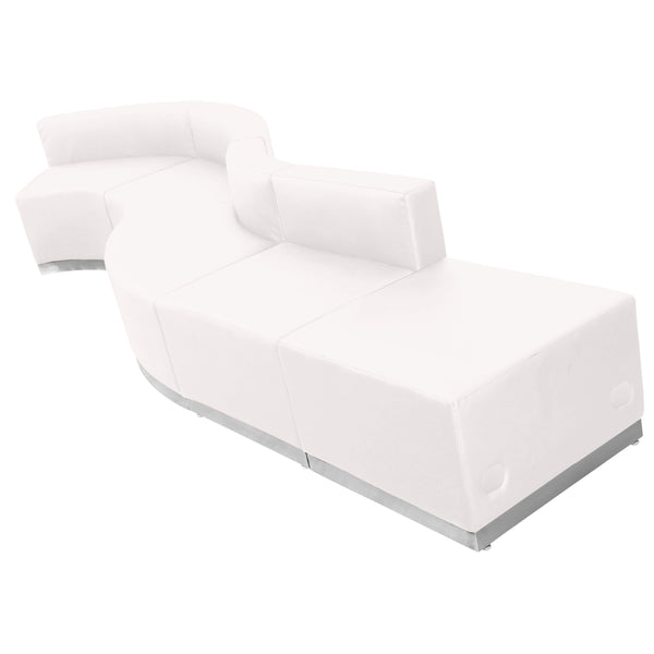 Melrose White |#| 5 PC White LeatherSoft Modular Reception Configuration w/Taut Back &Seat