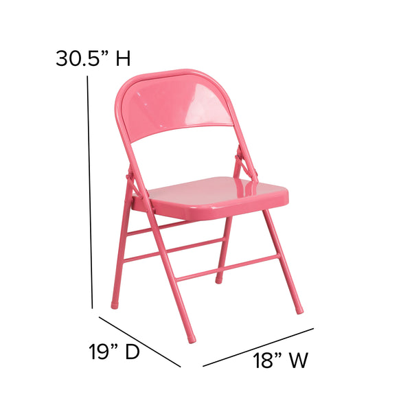 Bubblegum Pink |#| Bubblegum Pink Triple Braced & Double Hinged Metal Folding Chair - Vivid Color