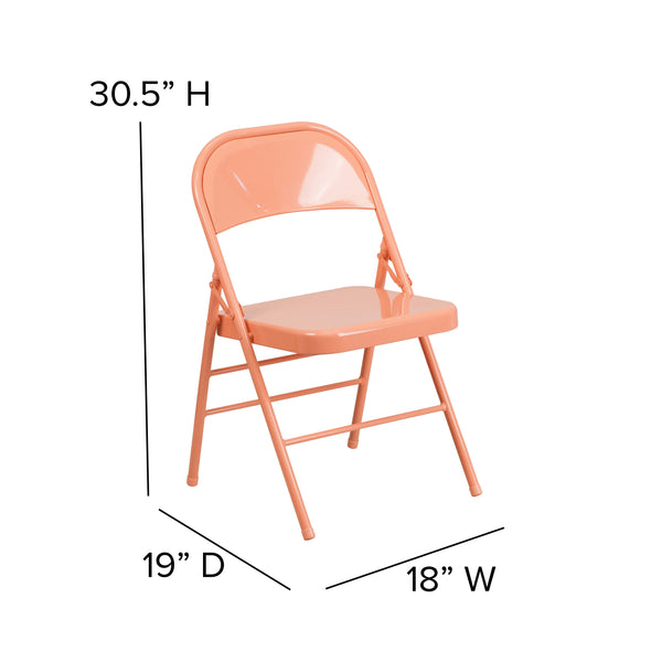 Sedona Coral |#| Sedona Coral Triple Braced & Double Hinged Metal Folding Chair - Event Chair