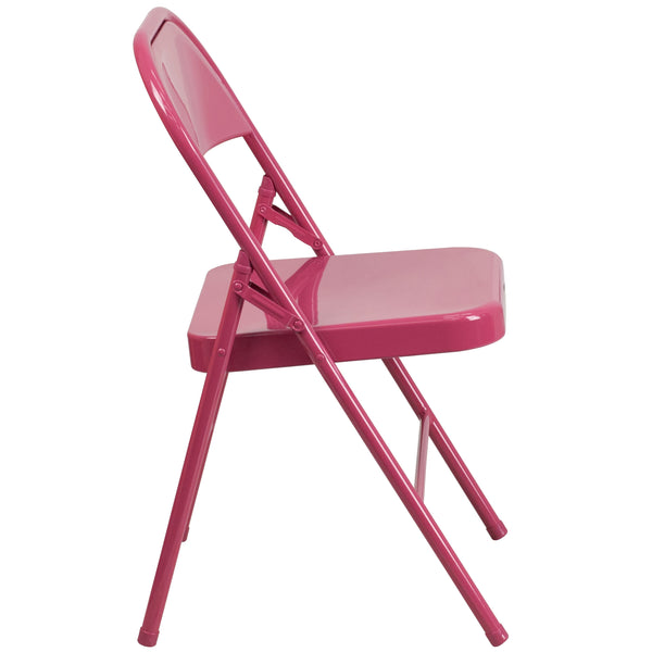 Shockingly Fuchsia |#| Shockingly Fuchsia Triple Braced & Double Hinged Metal Folding Chair-Event Chair