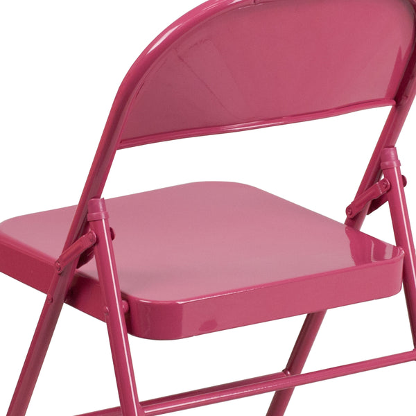 Shockingly Fuchsia |#| Shockingly Fuchsia Triple Braced & Double Hinged Metal Folding Chair-Event Chair