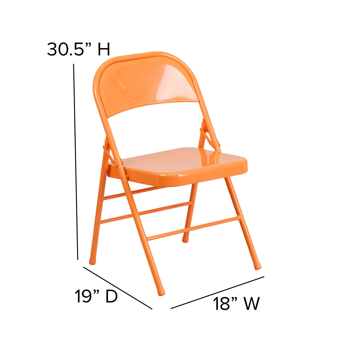 Orange Marmalade |#| Orange Marmalade Triple Braced & Double Hinged Metal Folding Chair - Vivid Color