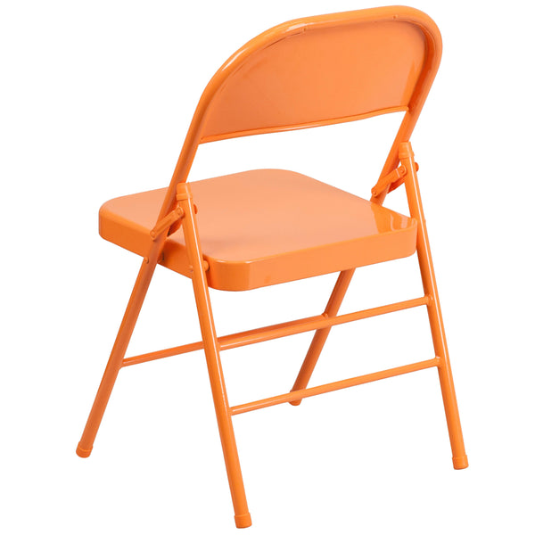 Orange Marmalade |#| Orange Marmalade Triple Braced & Double Hinged Metal Folding Chair - Vivid Color