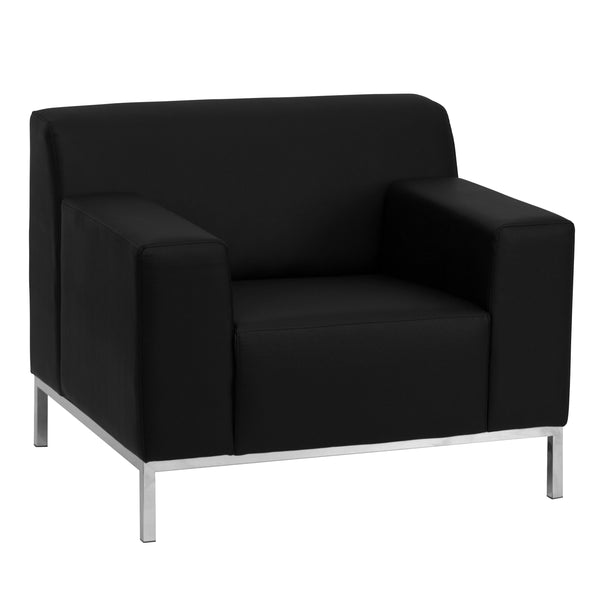 Black LeatherSoft Chair w/Line Stitching &Integrated Stainless Steel Frame