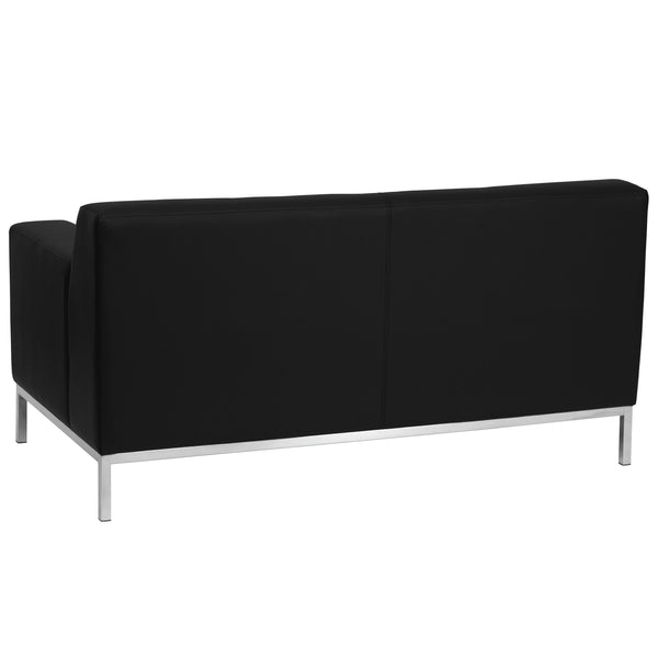 Black LeatherSoft Loveseat w/ Line Stitching & Integrated Stainless Steel Frame