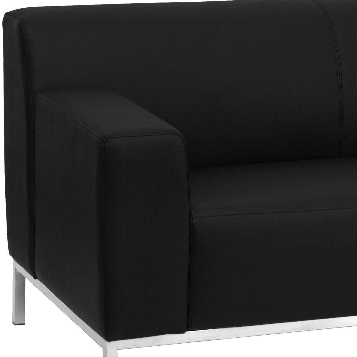 Black LeatherSoft Loveseat w/ Line Stitching & Integrated Stainless Steel Frame