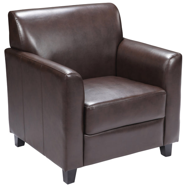 Brown |#| Brown LeatherSoft Chair with Clean Line Stitched Frame - Reception Seating