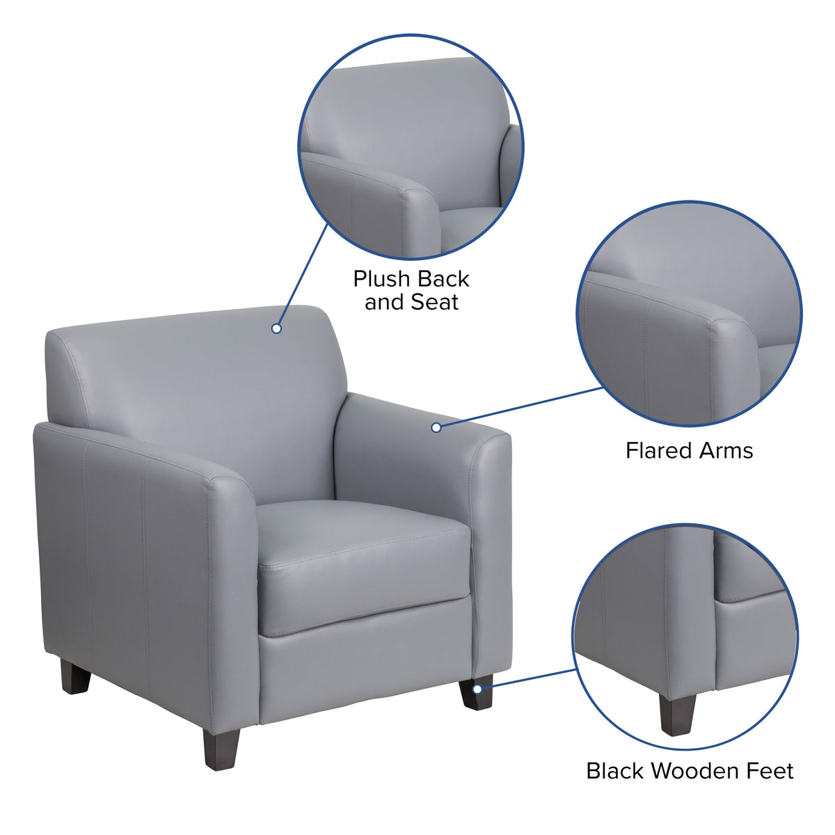 Gray |#| Gray LeatherSoft Chair with Clean Line Stitched Frame - Reception Seating