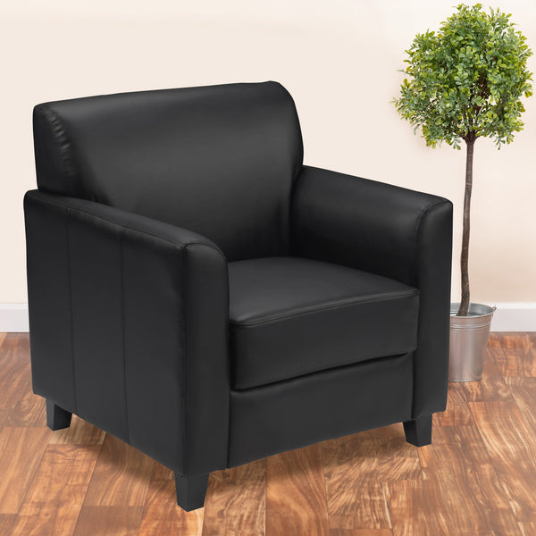 Black |#| Black LeatherSoft Chair with Clean Line Stitched Frame - Reception Seating