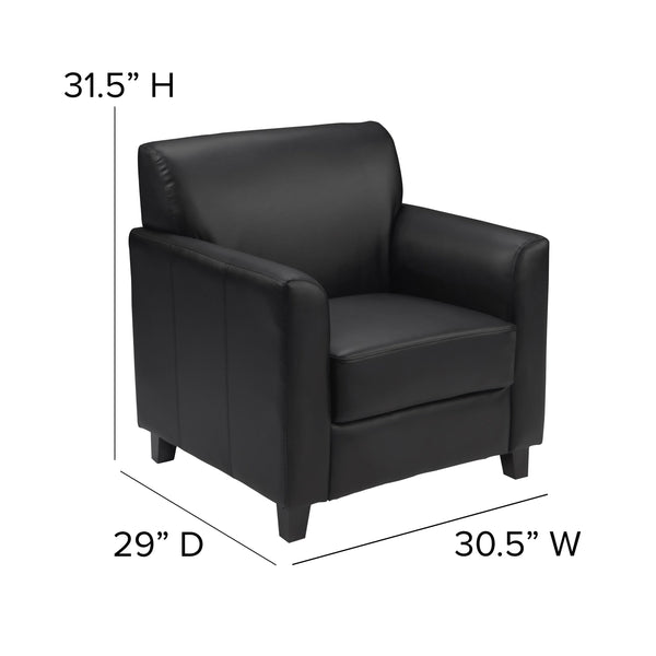 Black |#| Black LeatherSoft Chair with Clean Line Stitched Frame - Reception Seating