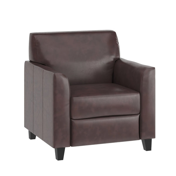 Brown |#| Brown LeatherSoft Chair with Clean Line Stitched Frame - Reception Seating