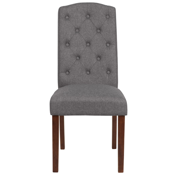 Gray Fabric |#| Gray Fabric Upholstered Diamond Patterned Button Tufted Parsons Chair