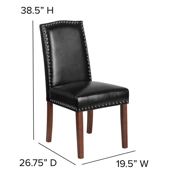 Black LeatherSoft |#| Black LeatherSoft Parsons Chair with Panel Stitching and Silver Accent Nail Trim