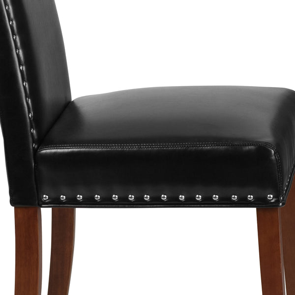 Black LeatherSoft |#| Black LeatherSoft Parsons Chair with Panel Stitching and Silver Accent Nail Trim