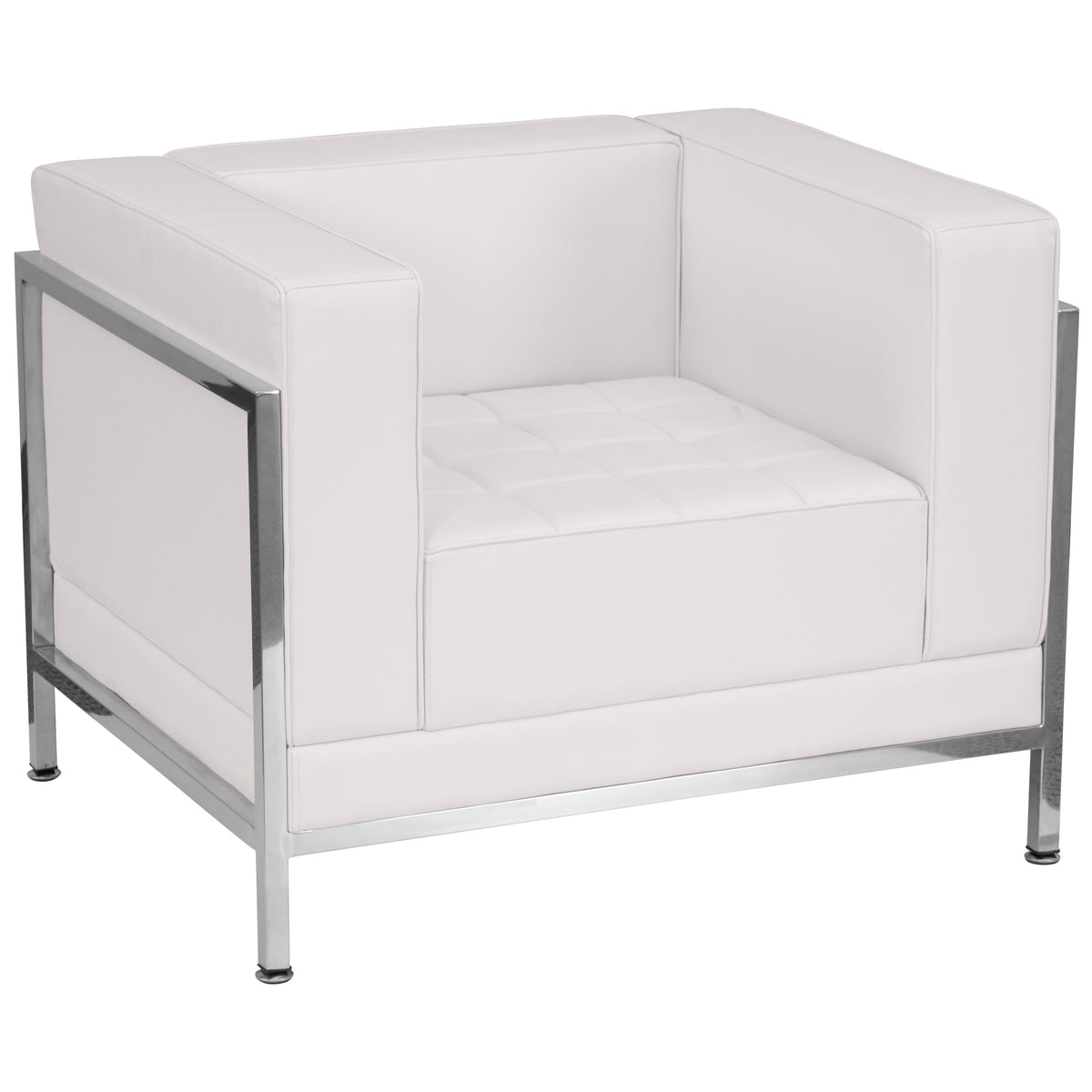 Melrose White |#| White LeatherSoft Modular Chair with Quilted Tufted Seat and Encasing Frame