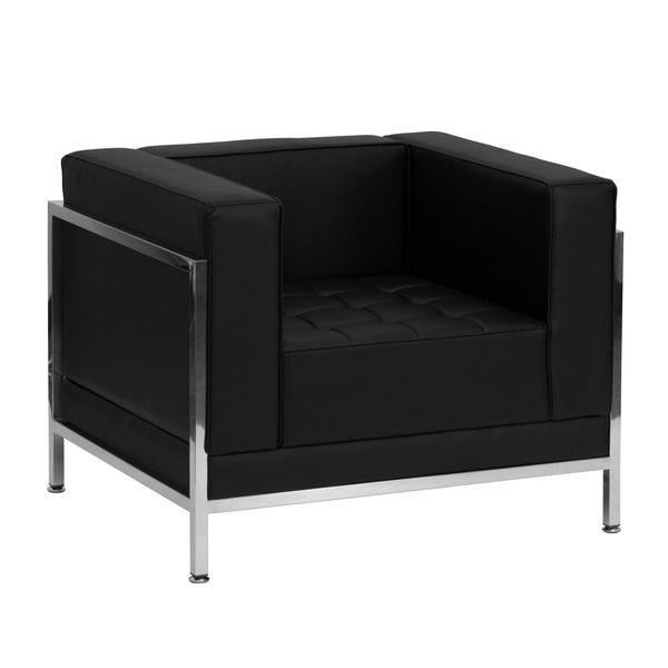 Black |#| Black LeatherSoft Modular Chair with Quilted Tufted Seat and Encasing Frame