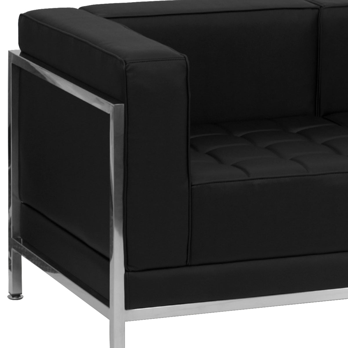 Black |#| Black LeatherSoft Modular Loveseat w/Quilted Tufted Seat &Encasing Frame