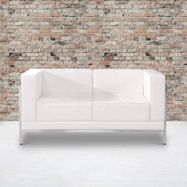 Melrose White |#| White LeatherSoft Modular Loveseat w/Quilted Tufted Seat &Encasing Frame