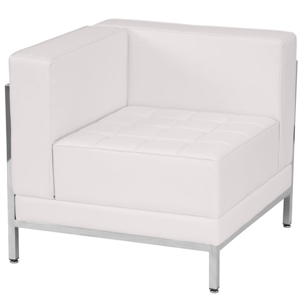 Melrose White |#| White LeatherSoft Modular Left Corner Chair with Quilted Tufted Seat