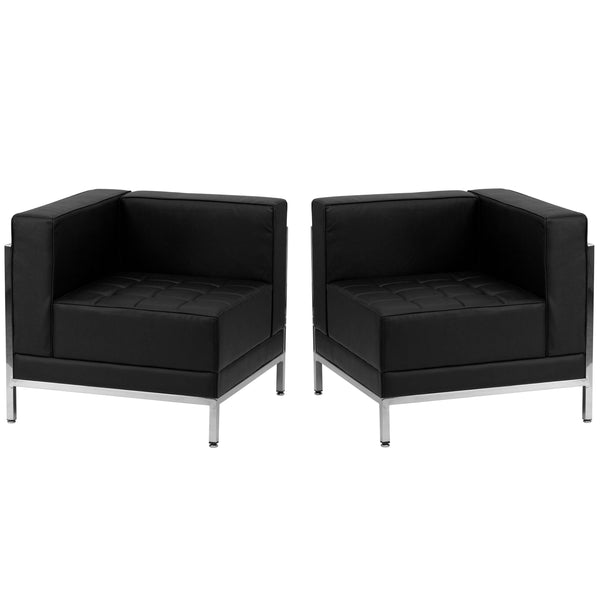 Melrose White |#| White LeatherSoft 2 Piece Modular Corner Chair Set with Taut Back and Seat