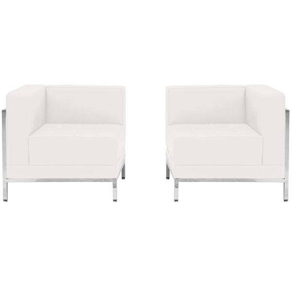 Melrose White |#| White LeatherSoft 2 Piece Modular Corner Chair Set with Taut Back and Seat