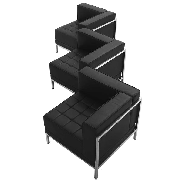 Black |#| Black LeatherSoft 3 Piece Modular Corner Chair Set with Taut Back and Seat