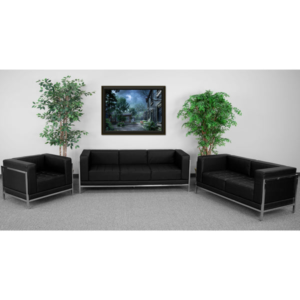 Black LeatherSoft 3 Piece Modular Sofa Set with Taut Back and Seat