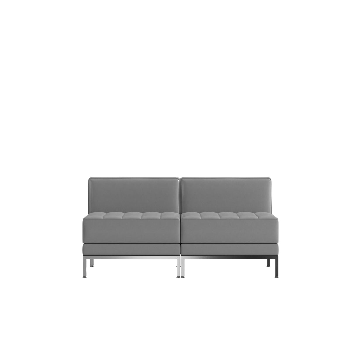Gray |#| 2 Piece Gray LeatherSoft Modular Reception Lounge Set - Reception Bench