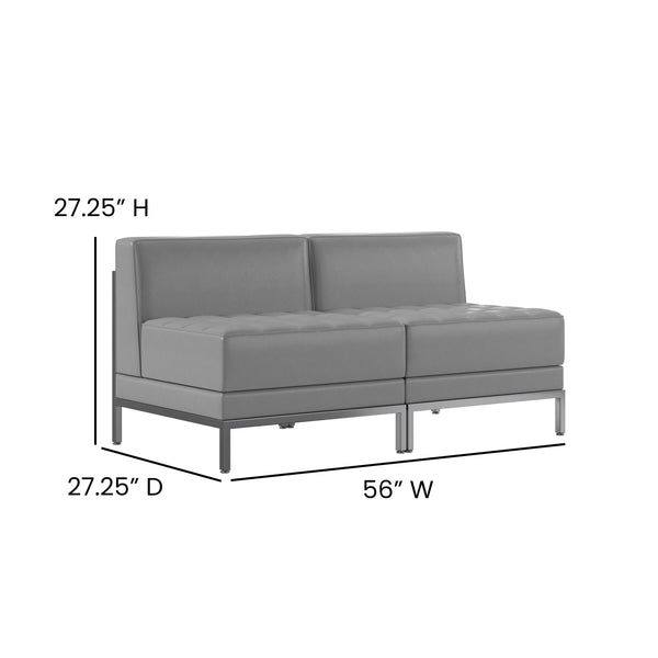 Gray |#| 2 Piece Gray LeatherSoft Modular Reception Lounge Set - Reception Bench