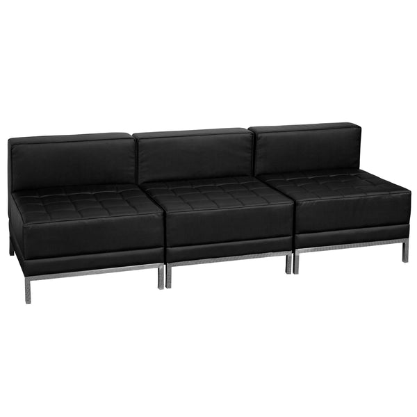 Black |#| 3 Piece Black LeatherSoft Modular Lounge Set with Taut Back and Seat